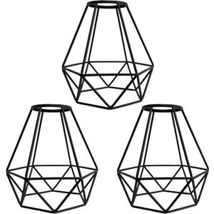Pendant Light Shade Cage 3 Pack Black Metal Lamp Shades, Wire Geometric Vintage Edison Hanging Bulb Guard for Industrial Farmhouse Bedroom, Dining Room, DIY Lampshade
