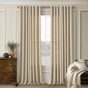 Beige Sand Linen Curtains 86 Inches Long 2 Panels Set for Living Dining Room Grommet Semi Sheer Linen Drapes Boho Farmhouse Oatmeal Tan Floor to Ceiling 86 Inch Length Curtains for Bedroom 52x86