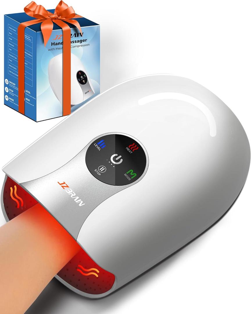 Hand Massager with Heat and Compression: Cordless Heated Hand Massage for Arthritis and Carpal Tunnel, Hand Therapy for Pain Relief 4 Modes 6 Intensities, Portable Rechargeable (White)