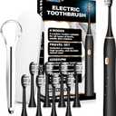 FXQQZZ Electric Toothbrush for Adults and Kids, with Tongue Scraper and Travel Case, 8 Brush Head, Smart Timer & 4 Modes Rechargeable Toothbrush, 42000 VPM Deep Clean, One Charge Last 90 Days - Black