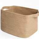 MEGASKET Wicker Basket for Storage, 15"x11"x9" Woven Basket with Handle, Rectangular Cute Storage Bin for Books, Shoes, Clothes, Towels, Decorative Gift Bin Empty, Stuffed Animal Organizer, Home Decor