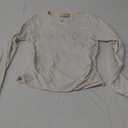 QINSEN Womens Crewneck Long Sleeve Shirt Double Lined Basic Tees Side Ruched Going Out Crop Tops (Small, White)