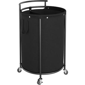 Chrislley 160L Double Laundry Hamper with Wheels, Rolling Laundry Basket with Removable Bag,Round Iron Laundry Cart with Steel Frame and Handle, Dirty Clothes Hamper Organizer for Dorm,Hoom(Black) (160L(19.7 x 19.7x 34.8 Inches))