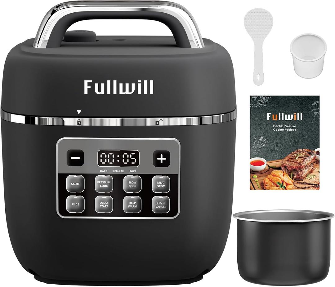 Fullwill Electric Pressure Cooker Lite, Slow Cooker, Rice, Saut, Warmer, Olla de Presion Nonstick Pot 3 Quarts, 11.42"D x 10.24"W x 10.63"H