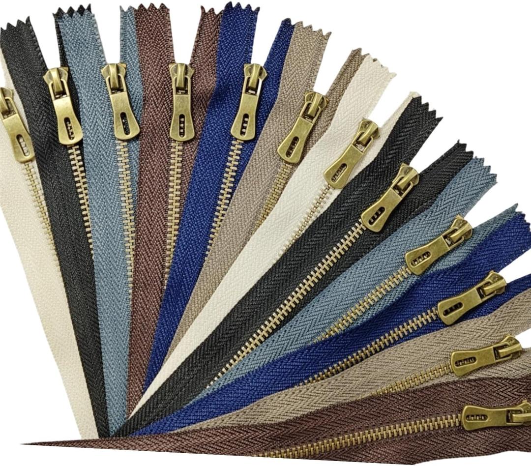 Wonesifee Metal Zippers 12pcs #3 Antique Brass Close-end Non-Separating Zippers Assorted Colorful for Purses Bags Pockets Handbags DIY Sewing Craft Mixed 6Colors 2pcs Each (6colors, 10inch-12pcs)