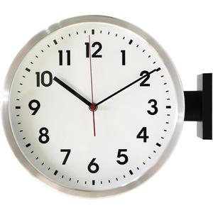 BESTIME 66296B Silver Frame Double Sided Aluminum Wall Clock.Simple Design,Classic Aluminum Station Clock,Quiet and Elegant Style,Suitable for Home.