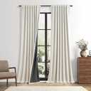 Extra Long Cream 100% Blackout Linen Curtains 112 Inch Length Natural Black Out Thermal Insulated Back Tab Window Floor to Ceiling Drapes for Bedroom Living Room 2 Panels 52 x 112 Ivory, 50"W x 112"L