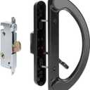 Patio Door Handle Set with Mortise Lock 45 for Replacement Mortise Style Reversible Design Non-keyed Sliding Patio Glass Door Handles, Fits 3-15/16 Screw Hole Spacing Black Finish