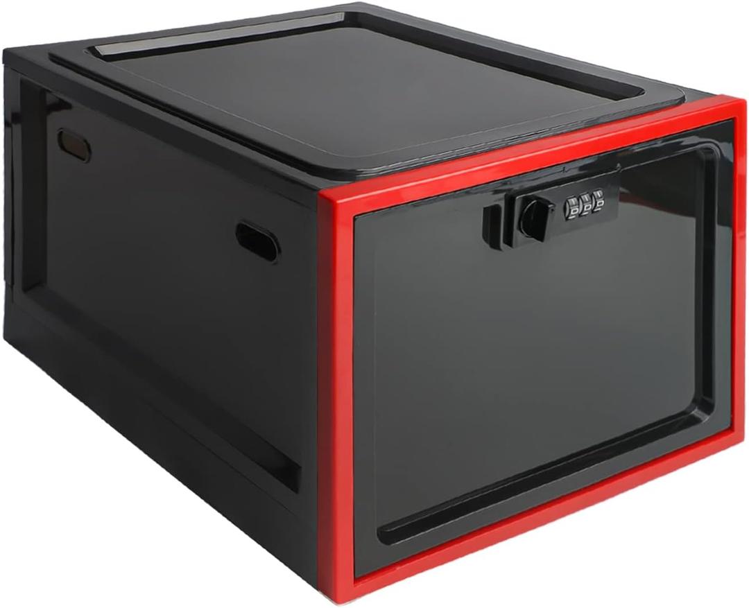 Medicine Lock Box - Refrigerator Lockable Box for Food Storage Locker - Clear Lockbox with Combination - Childproof First AID Locking Pill Case and Medical Organizer Bin - Ipad Tablet Phone Jail Box (Black+red)