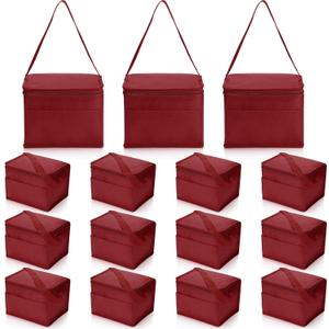 Nuogo 15 Pack Insulated Lunch Bags Bulk, Reusable Cooler Boxes, Leakproof Lunch Boxes Set, Waterproof Thermal Coolers, Insulated Beverage Bag for Women Men Work Picnic Beach(Wine Red)