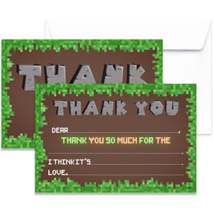 20 Thank You Cards With Envelopes, Gaming Greeting Cards Gifts For Kids Boys Girls, Blank Thank You Note For Birthday Wedding Baby Shower Bridal Shower Graduation, 13 (Green)