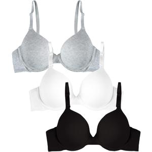 Fruit of the Loom Womens Smooth Cotton T-Shirt Bra - Ultra-Soft, Flexible, and Invisible Under Tees (38DDD), Gray, Black, White
