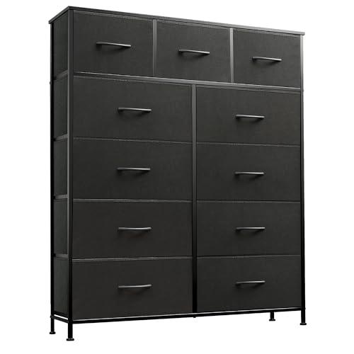 WLIVE Tall Dresser for Bedroom, Fabric Dressers Storage Tower, Dresser & Chest of Drawers Organizer Unit with 11 Drawers, Storage Cabinet, Hallway, Closets, Steel Frame, Wood Top