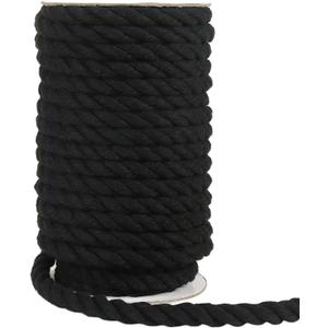 Tenn Well Black Macrame Cord 10mm, 50 Feet 3Ply Twisted Thick Cotton Rope for Crafts, Wall Hangings, Plant Hangers, Knotting, Halloween Decor