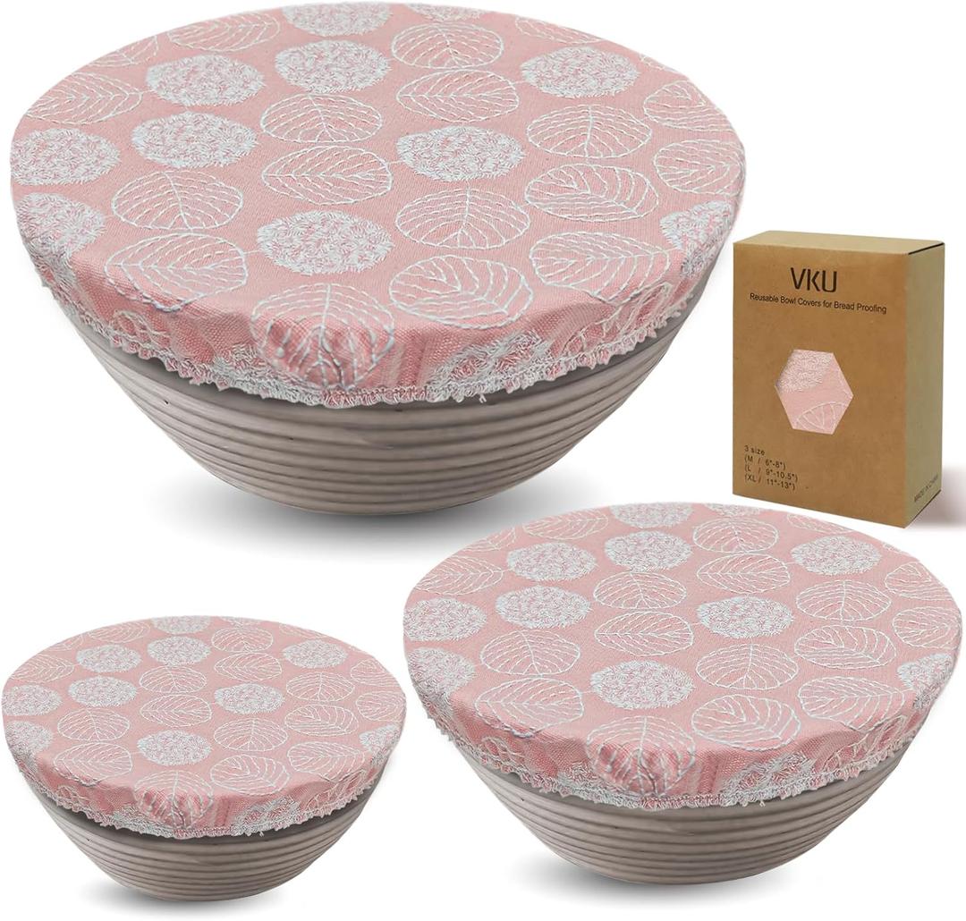 Reusable Sourdough Bowl Covers for Bread Proofing, Thickened Large Elastic Cover for Food Fruit Salad Storage, Sourdough Bread Baking Supplies 100% Cotton Cloth Fabric Washable (Pink)