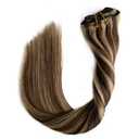 Clip in Hair Extensions Brown to Blonde Highlights Remy Human Hair Clip in Hair with Blonde Highlighted Real Hair Extension 7Pcs Skin Weft Straight Clip on Hair Extensions for Women 14 Inch
