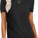 ANRABESS Womens Short Sleeve Sweaters Wool Blend Crew Neck Sweater Shirts Business Casual Work Tops 2026 Summer Outfits (Medium, Black)