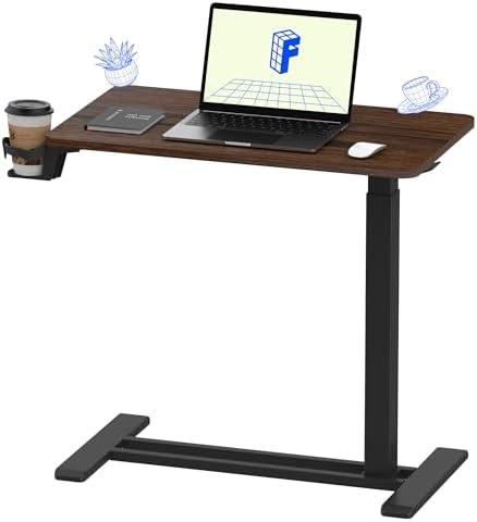 FLEXISPOT H7 Adjustable Overbed Bedside Table with Wheels Pneumatic Mobile Standing Desk Laptop Desk Rolling Computer Cart Movable Table Hospital Home Use(27.6" W x 15.7" D, Mahogany Table)