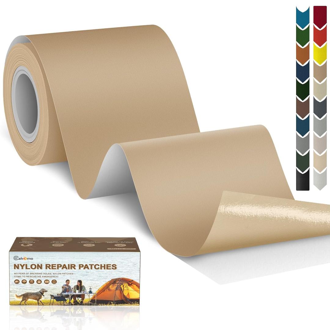 Cahomo 3x79 Inch Nylon Repair Patch Nylon Repair Tape Self Adhesive Fabric Tapes Outdoor Camping Gear Fabric kit for Tent, Umbrella, Down Jackets, Sleeping Bag, KnapsackKhaki