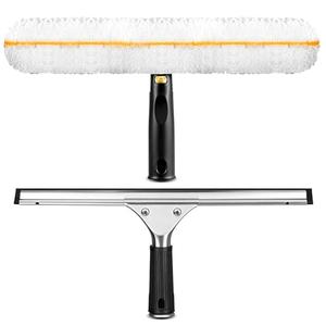 Professional Window Cleaning Squeegee Kit- 14" Squeegee & Microfiber Rotatable Window Scrubber,All-Purpose Tile Shower Walls Window Glass Car Windshield Mirrors,Reusable Microfiber Sleeve