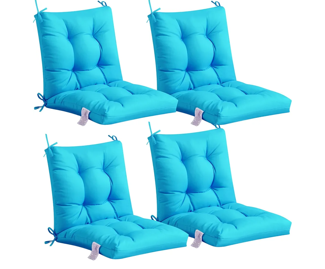 ADLIVWYD Seat & Back Combined Outdoor Chair Cushion, Set of 4, Comfort Tufted Replacement Dining Chair Cushion with Ties for Patio Furniture, 40x20x4 inches (Blue)
