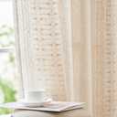jinchan Boho Curtains for Bedroom Linen Blend Boho Curtains 84 Inches Long 2 Panels Farmhouse Embroidered Drapes for Living Room Light Filtering Grommet Window Treatments Ivory on Beige