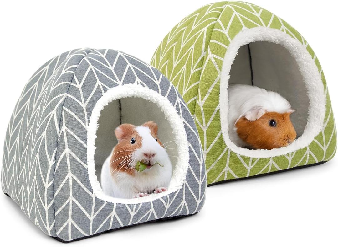 2 Pack Guinea Pig Hideout Bed Dwarf Rabbit House Cave Accessories Cozy Hide-Out for Little Bunny Hedgehog Ferret Chinchilla&Other Small Animals (Grey+Green)