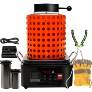 HOZYZO 110V Electric Melting Furnace Kit, 1800W PID Digital Smelting Furnace with 1KG & 3KG Graphite Crucibles, Portable Desktop Metal Smelter for Gold Silver Copper Aluminum Casting
