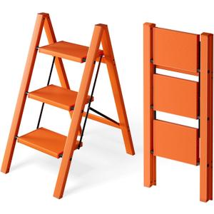 HillhutApex Aluminum Step Stool Foldable,3 Step Ladder (Orange)