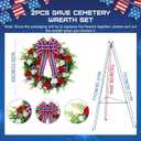 Crowye 2pcs Memorial Day 4th of July Grave Wreaths with Stand Set 23. 62in Cemetery Wreaths 30in Easel Patriotic Gravestone Headstone Independence Day Decor (USA Bow Rose Style)
