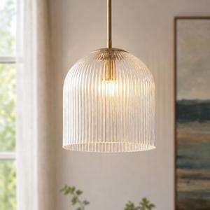 Ateasehomelife10 Inch Ribbed Glass Pendant Light(10" D × 10" H)