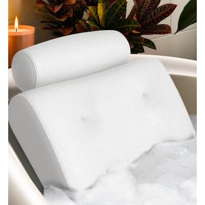 Everlasting Comfort Luxury Bath Pillows for Tub with Head and Neck Support - Non-Slip Bathtub Pillow with Suction Cups, Quick-Drying Mesh & Drying Hook - Jacuzzi & Spa Accessories for Women - White
