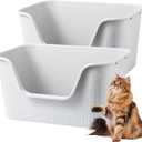 Vealind 2 Extra Large Cat Litter Box with High Sides, XL Litter Boxes for Indoor Big Cats, Grey Big Tall Deep High Wall Litter Box for 2 or Multiple Cats