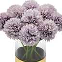 10Pcs Artificial Fake Flower Plants Silk Chrysanthemum Ball Hydrangea Arrangements Wedding Bouquets Decor Home Kitchen Garden Party Table Floral Centerpieces DIY (Grey Purple)
