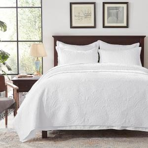 Anluoer Quilt Twin Size Bedding Set-White Embossed, Bedspreads-Lightweight Summer Soft Microfiber Bedspread, Bed Coverlet for All Seasons (1 Quilt, 1 Pillow Sham)