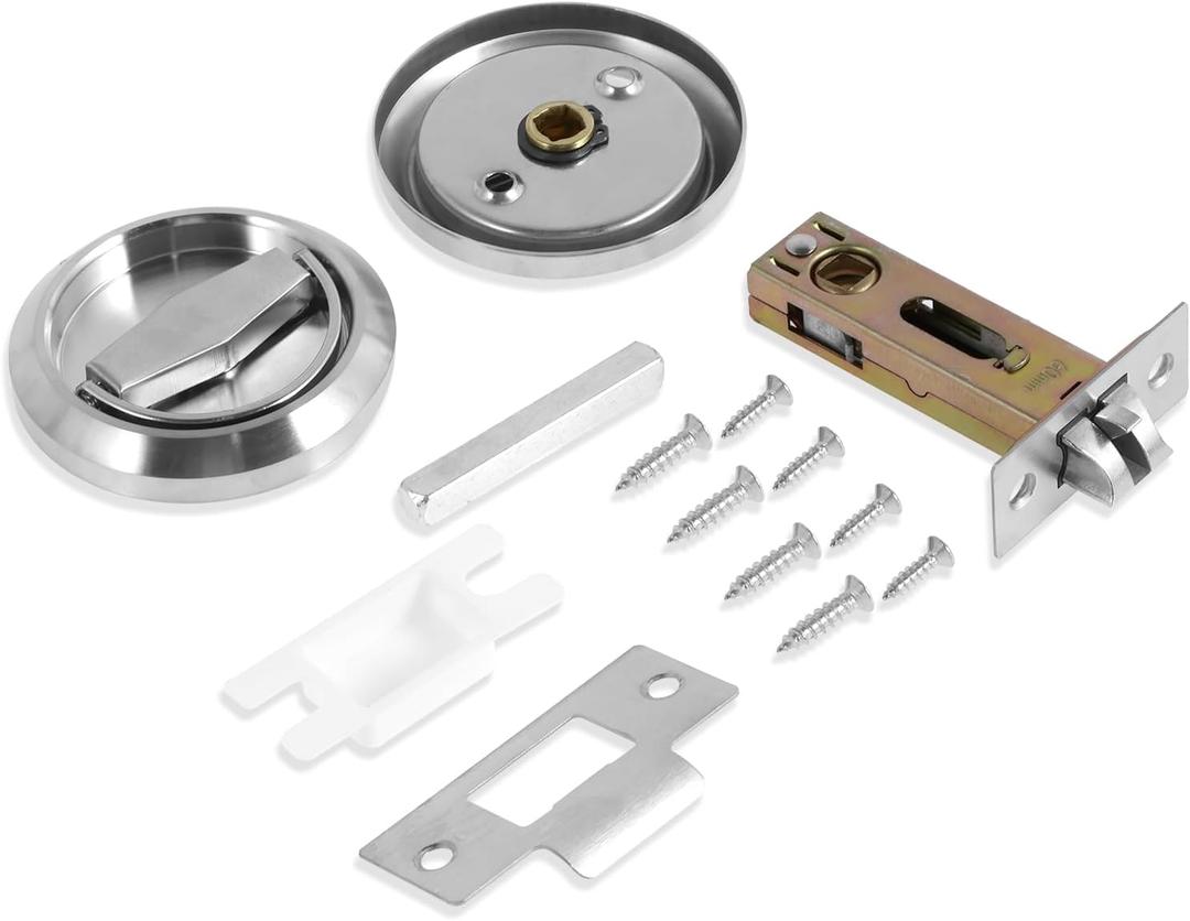 Round Recessed Door Lock 304 Stainless Steel Hidden Recessed Cup Door Handle Keyless Recessed Door Pull Latch Knob Round Embedded Concealed Door Pull for Bathroom Bedroom (Silver)