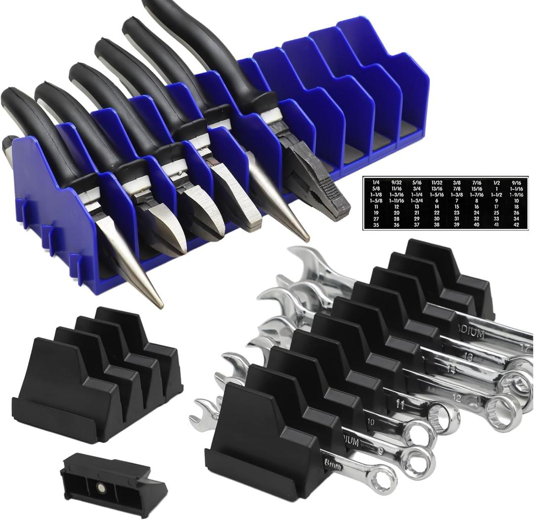 52-Tool Modular Wrench Organizer Wrench Holder, 1-Pack Plier Organizer Rack Set, Wrench Storage Set with Metric SAE Label, Extendable Design,Customizable Wrench Organizer Set for Tool Box