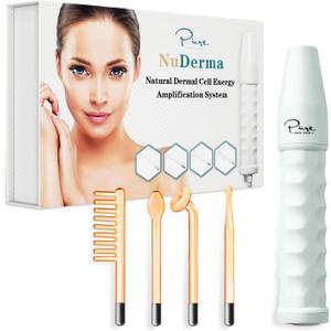 NuDerma Portable Handheld High Frequency Skin Therapy Wand Machine w/Neon – Anti-Aging - Skin Tightening - Wrinkle Reducing - Dark Circles – Clarifying - Hair & Scalp Stimulator