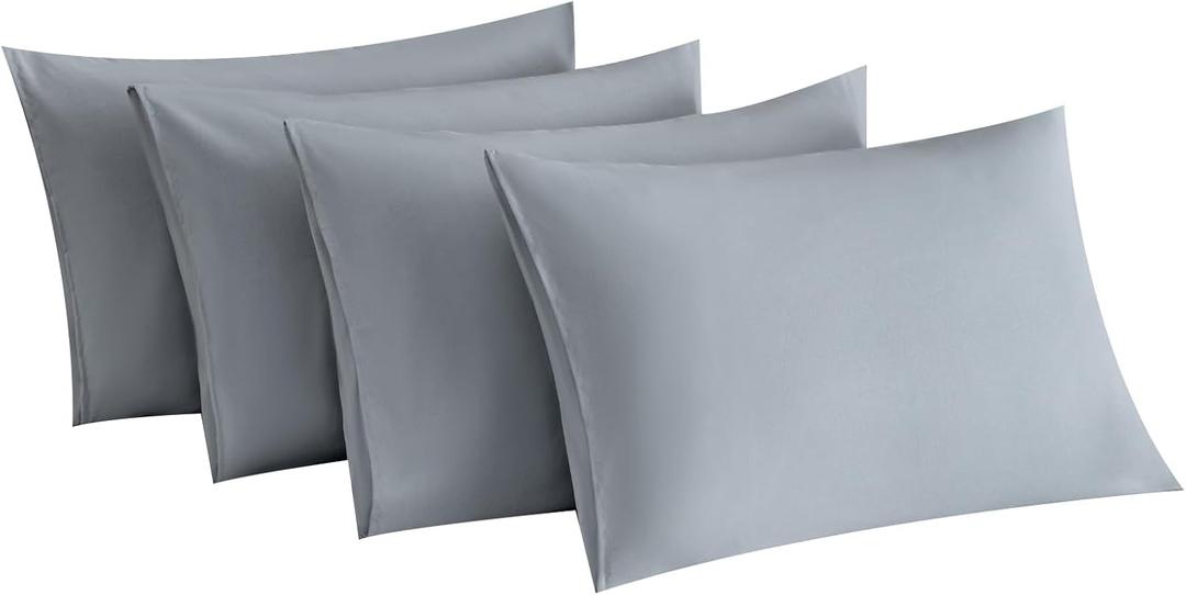 MINIPANDA Light Grey Pillowcases Set of 4 Standard Size- Gray Pillow Cases Super Soft, Smooth and Breathable - Envelope Design - Machine Washable Lightweight (20X26 Inches (4 Piece))