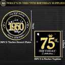 60 PCS Vintage 75th Birthday Plates and Napkins Set, 75th Birthday Decorations Black and Gold, Service for 30, 1950 Birthday Dessert Plates and Napkins Party Supplies for Men Women