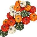 Winlyn 24 Pcs Assorted Small Rustic Harvest Artificial Pumpkins Baby Boo Mini Pumpkins Faux Foam Pumpkins in Orange Cream Green for Fall Halloween Thanksgiving Table Centerpiece Bowl Vase Fillers