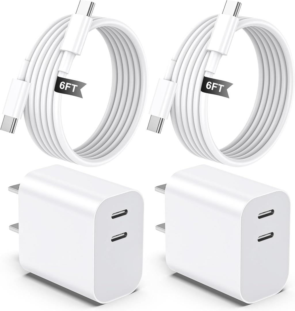 2Pack for iPhone 17 Charger Block,for Apple 20W Fast Charging Wall Cube,6FT 3A USB C Cable,Dual Port Power Delivery Adapter,USB C Brick for iPhone 17/Air/16/E/15 Plus Pro Max,for iPad Pro/Air/Mini