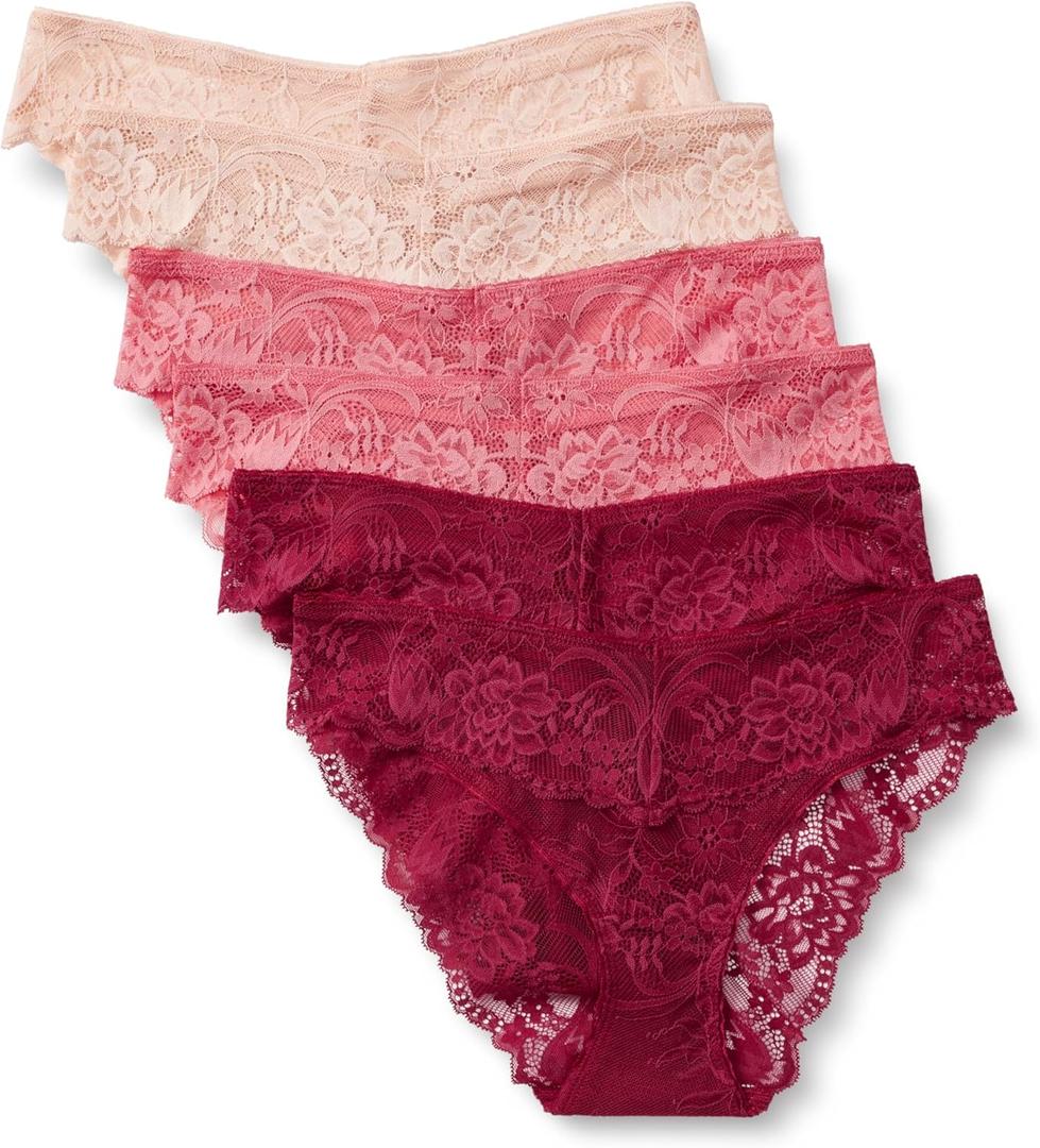 Amazon Essentials Women's Stretch Galloon Lace Bikini Panty, Pack of 6 (X-Large)