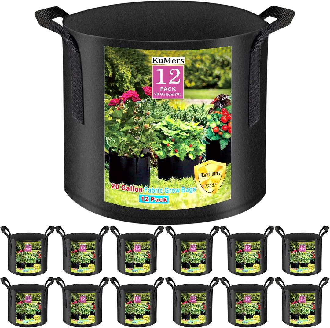 12 Pack Grow Bags 20 Gallon, 300G Heavy Duty Thickened Non-Woven Plant Bag Plant Fabric Pots with Handles Planting Bags, Pot for Plants