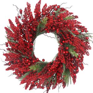Christmas Wreath 24 Inch Christmas Wreath for Front Door, with Pine Needle Red Berries,for Fireplace Mantel, Wall Christmas Decorations Home Indoor and Outdoor Holiday Decor Wreaths