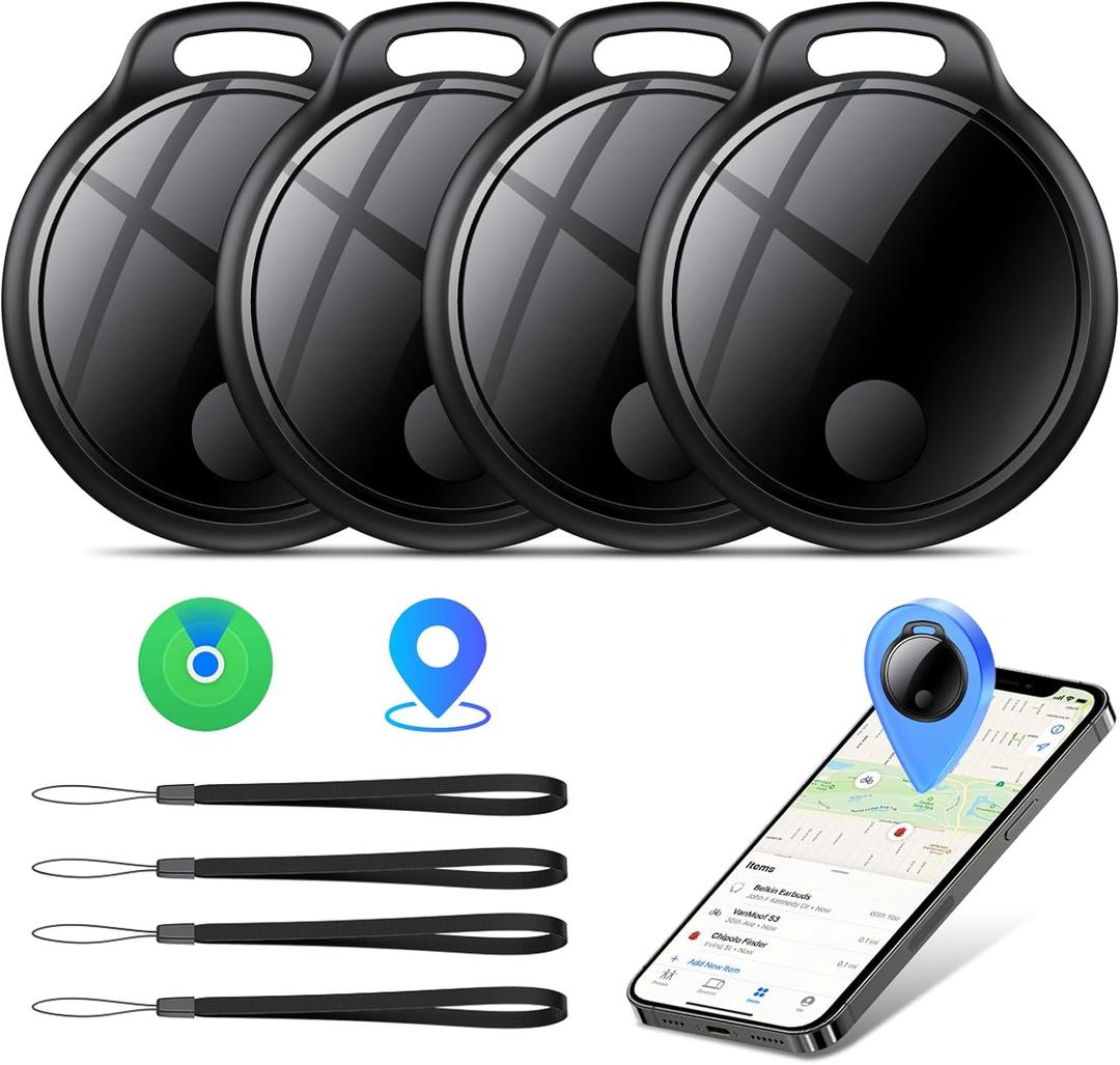 Air Tracker Tags-4 Pack: Smart Bluetooth Tracker, Compatible with Apple Find My APP (iOS Only) Replaceable Battery, IP67 Waterproof, Suitable for Luggage, Wallets, Backpacks, Keys Tracking Tag, Black