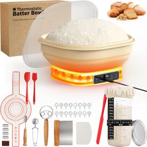 Heating Sourdough Starter Kit, 2L Electric Thermostatic Silicone Square Foldable Banneton Bread Proofing Basket with 6 Timer & Temp Settings for Dough Rising, Dishwasher Safe, Bread Making Kit