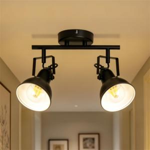 HiBay LED Track Lighting Fixtures, Rotatable 2-Light Spot Light Ceiling Wall Mount, Industrial Track Light Spotlights Black for Kitchen, Living Room, Hallway, E26 Base (Bulbs Not Included)