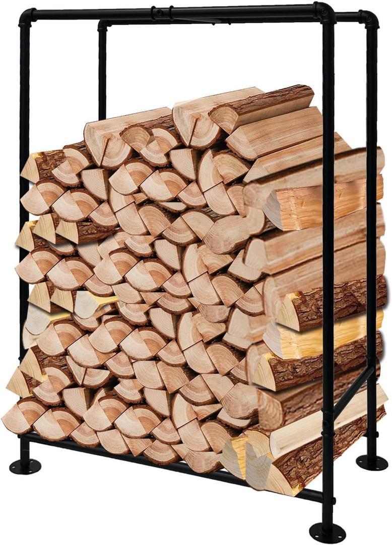 BUKLYN Firewood Rack Outdoor - 26 * 12 * 36inch, Firewood rack Indoor Coating Fireproof and Rustproof, Thickened Round Iron Pipe Material, Black Simple Style, Suitable for Indoor Fireplace