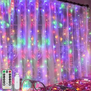 Ollny Curtain Lights 200LED 6.6x6.6ft, USB Multicolor Christmas Curtain Lights with Remote 8 Modes Timer, Waterproof String Lights for Bedroom Backdrop Window Indoor Outdoor (200LED-Upgrade Untangled Wire)